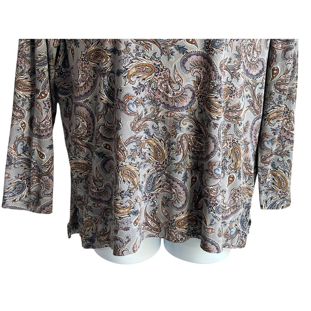 J. JILL SIMPLY SUPIMA V-NECK TUNIC TOP GRAY PAISLEY PRINT WOMENS LARGE - Picture 6 of 11
